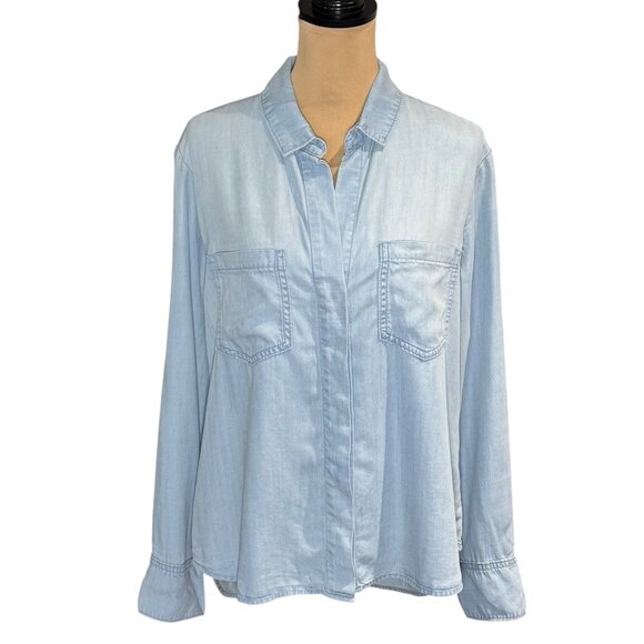 Anthropologie Cloth & Stone Blue Chambray Buttondown Shirt Sz M Lagenlook - Picture 5 of 13